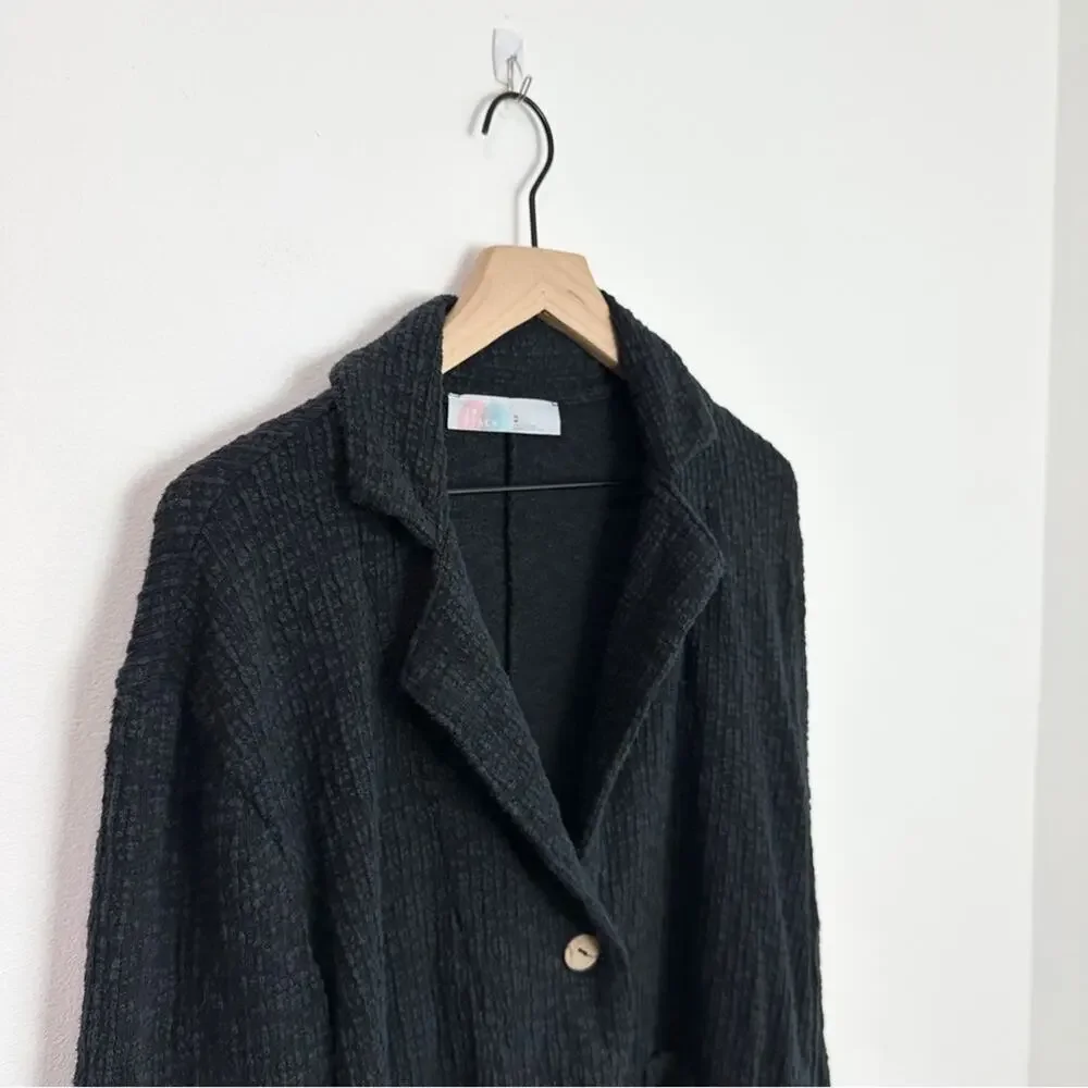 Free People Reign Textured knit Blazer Black Shabby Chic Bohemian size XS
